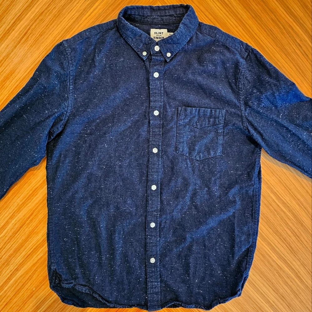 Flint and Tinder Architect Shirt Navy Donegal Medium Slim Fit (FITS SMALL)
